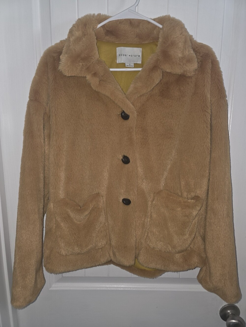 Paper Crane Tan Faux Fur Teddy Jacket NWOT S